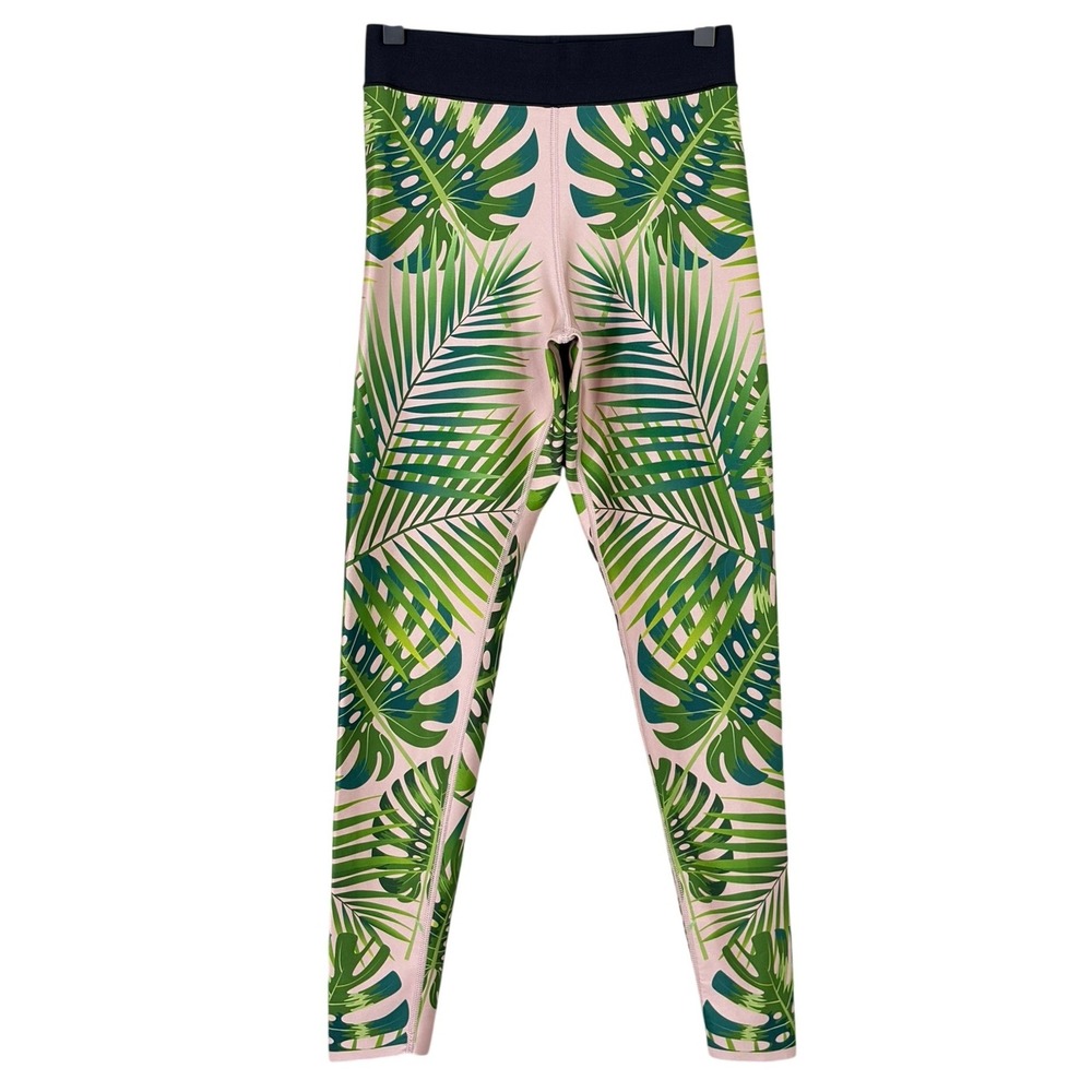 Ultracor Leggings Womens Small Silk Miami Palm Print Tropical Monstera Leaf Pink